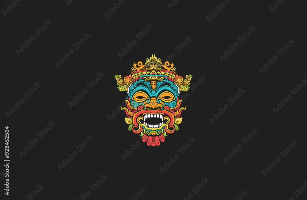 Obraz premium Barong Traditional Balinese Mask art design vector illustration