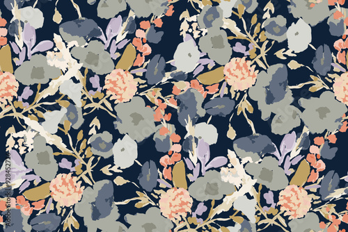 Abstract floral seamless pattern. Bright colors, gouache painting.hand drawn, not AI