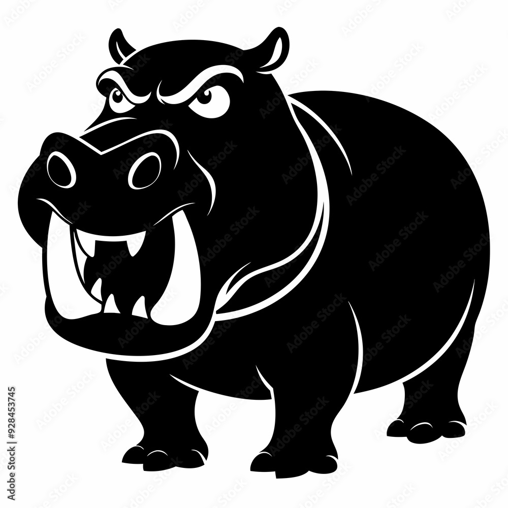 Fototapeta premium A angry hippopotamus black vector silhouette