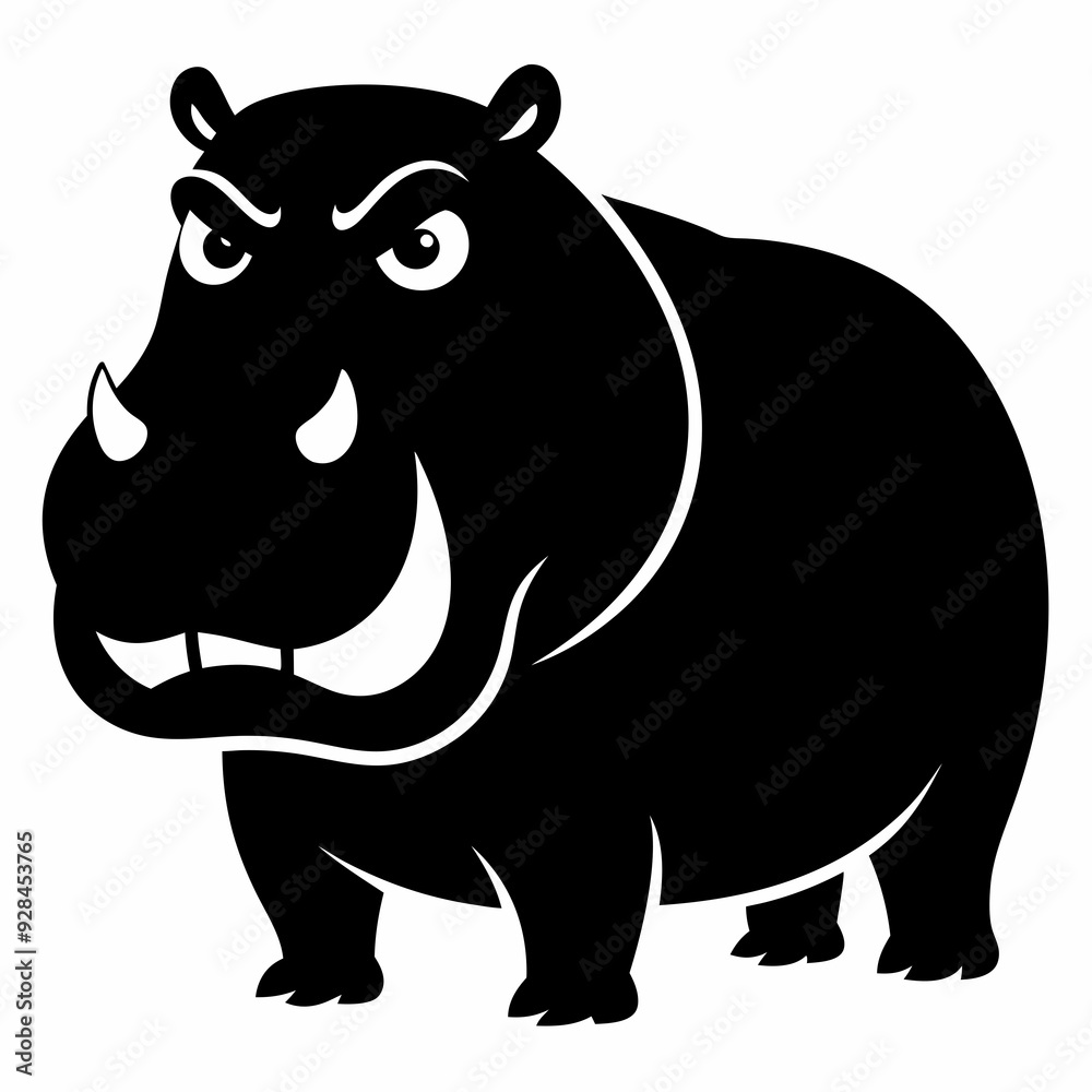 Fototapeta premium A angry hippopotamus black vector silhouette