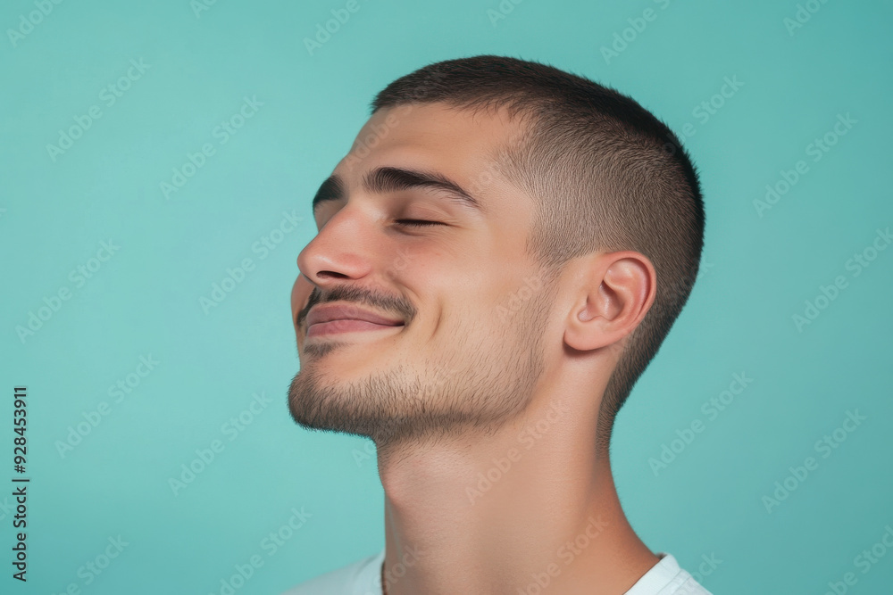 Obraz premium A close up of a man's face with his eyes closed