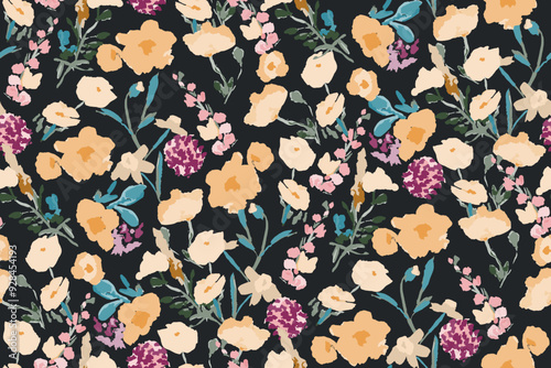 Abstract floral seamless pattern. Bright colors, gouache painting.hand drawn, not AI