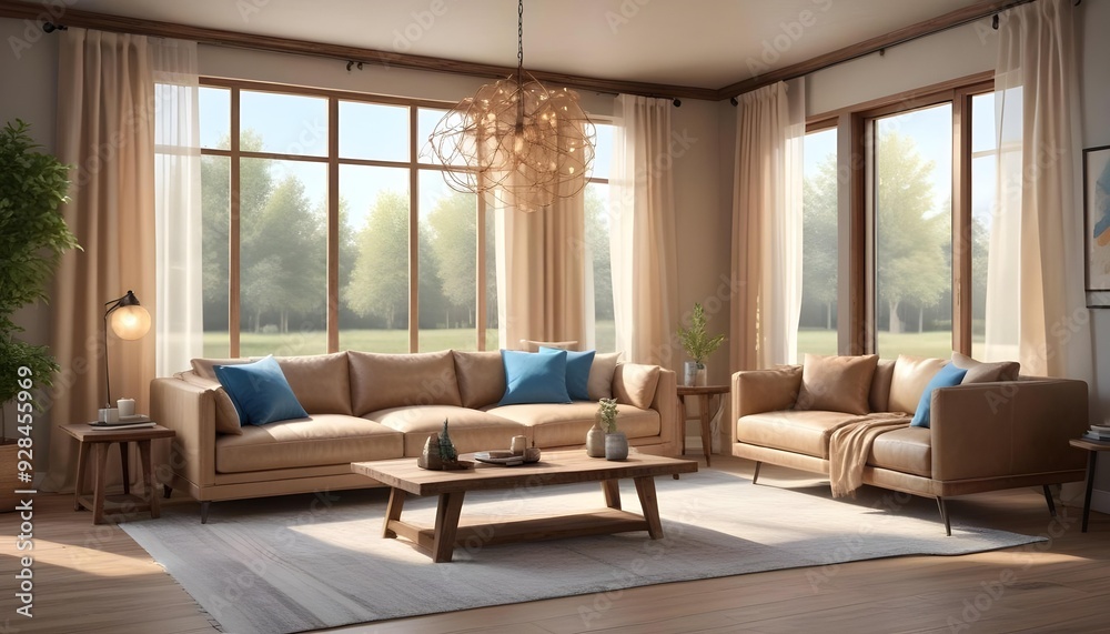 3d rendering of a luxury and modern living room showcasing a beige leather sofa, 3d rendering of a luxury and modern living room showcasing a beige leather sofa,