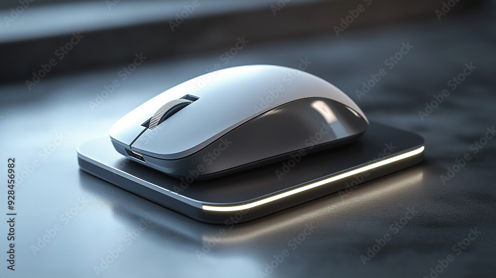 computer mouse on the table, A wireless mouse placed on its charging dock, with a minimalist and streamlined design, showcasing advanced technology and convenience computer mouse on the table, A wireless mouse placed on its charging dock, with a minimalist and streamlined design, showcasing advanced technology and convenience