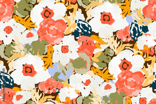 Abstract floral seamless pattern. Bright colors, gouache painting.hand drawn, not AI