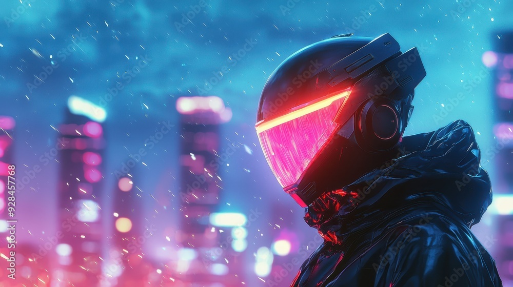Futuristic Cyberpunk Character in Neon City. Futuristic Cyberpunk Character in Neon City.