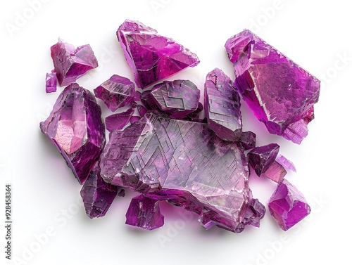Shattered Lepidolite Crystal on White Background - Healing Gemstone Breakage Concept