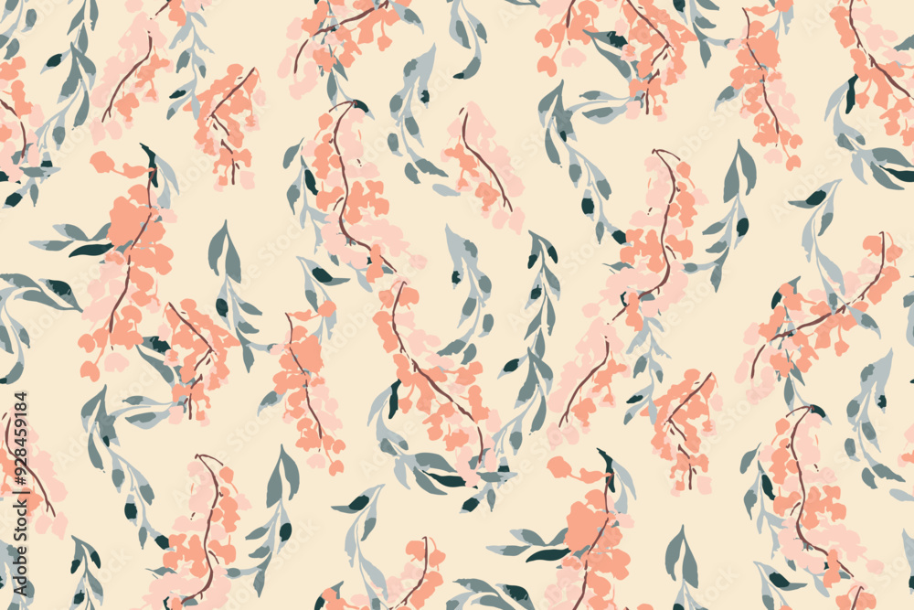 Cute feminine watercolor seamless pattern with wildflowers.hand drawn, not AI Cute feminine watercolor seamless pattern with wildflowers.hand drawn, not AI