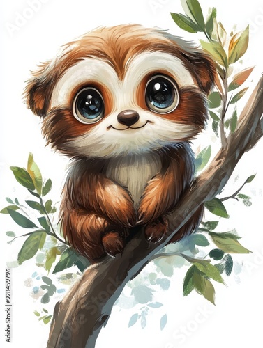 Adorable Sloth with Big Eyes in a Tree