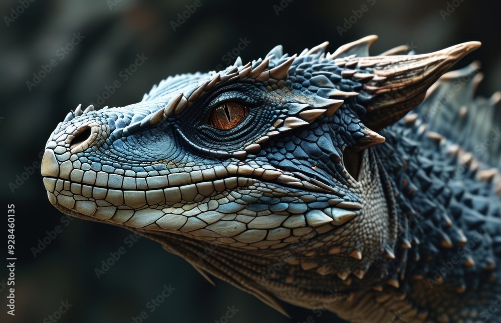 Fototapeta premium Close-up of a lizard's head featuring a large eye.