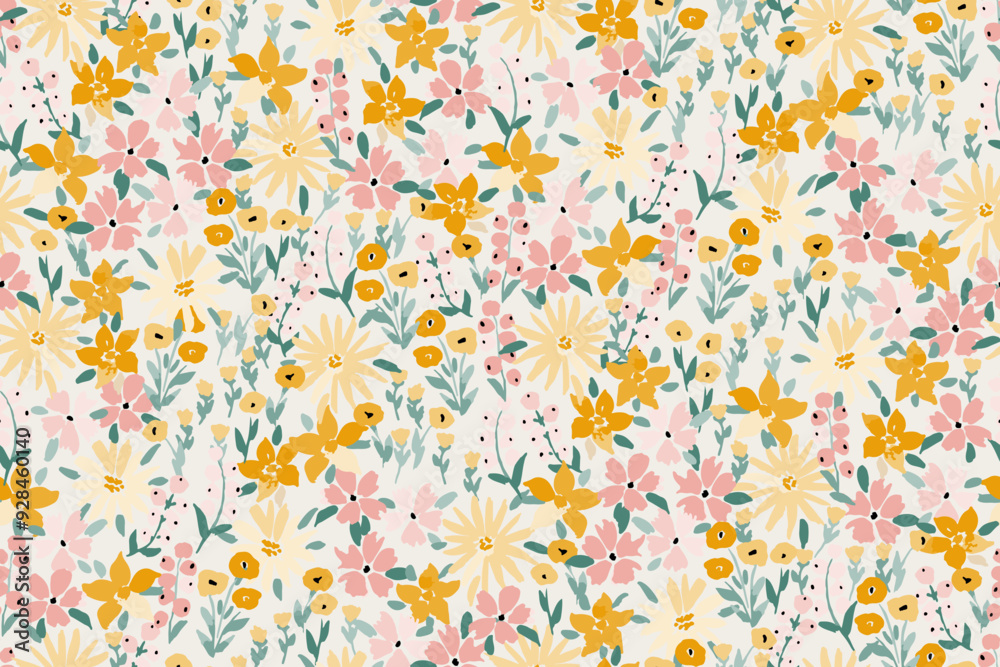 Cute feminine seamless watercolor pattern with little tiny wildflowers, hand drawn, not AI Cute feminine seamless watercolor pattern with little tiny wildflowers, hand drawn, not AI
