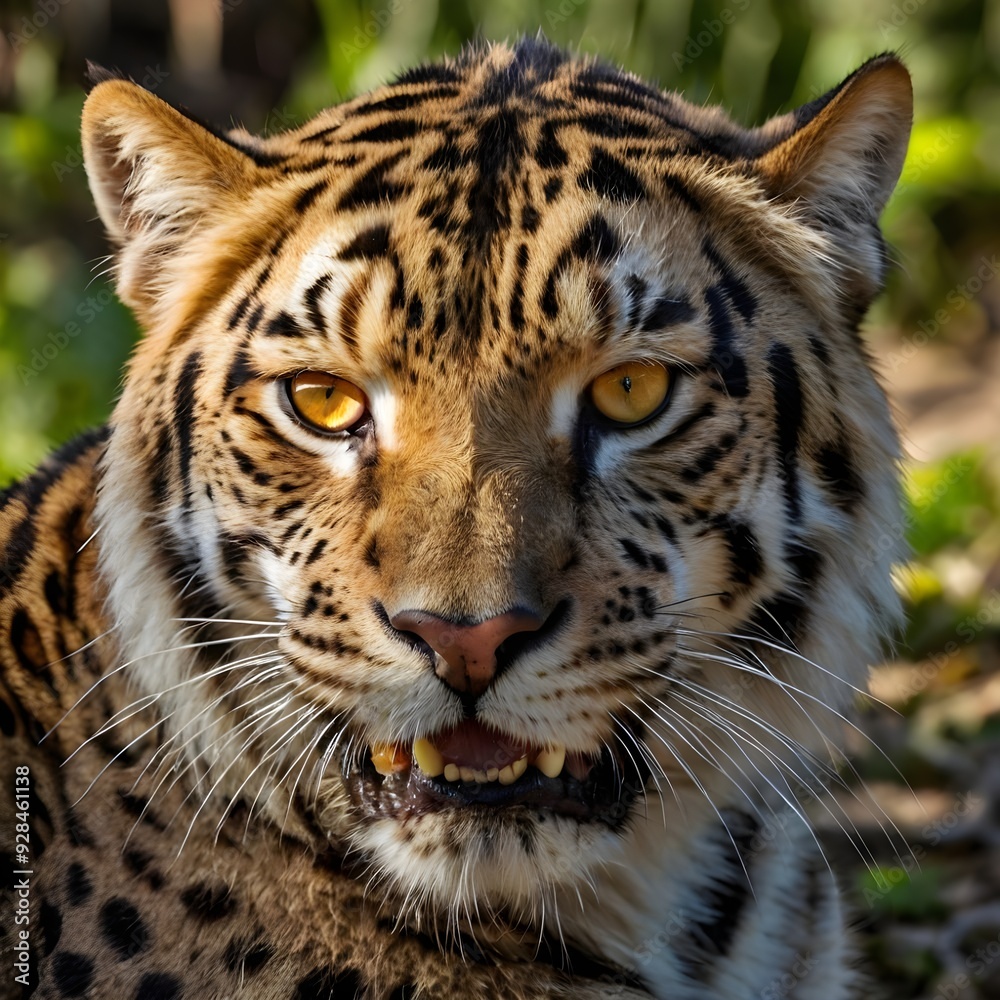 Obraz premium A close-up portrait of a majestic white Bengal tiger with striking black stripes