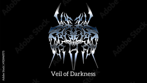 Veil of Darkness text typography. Metal slogan dark lettering vector design for t-shirt music apparel