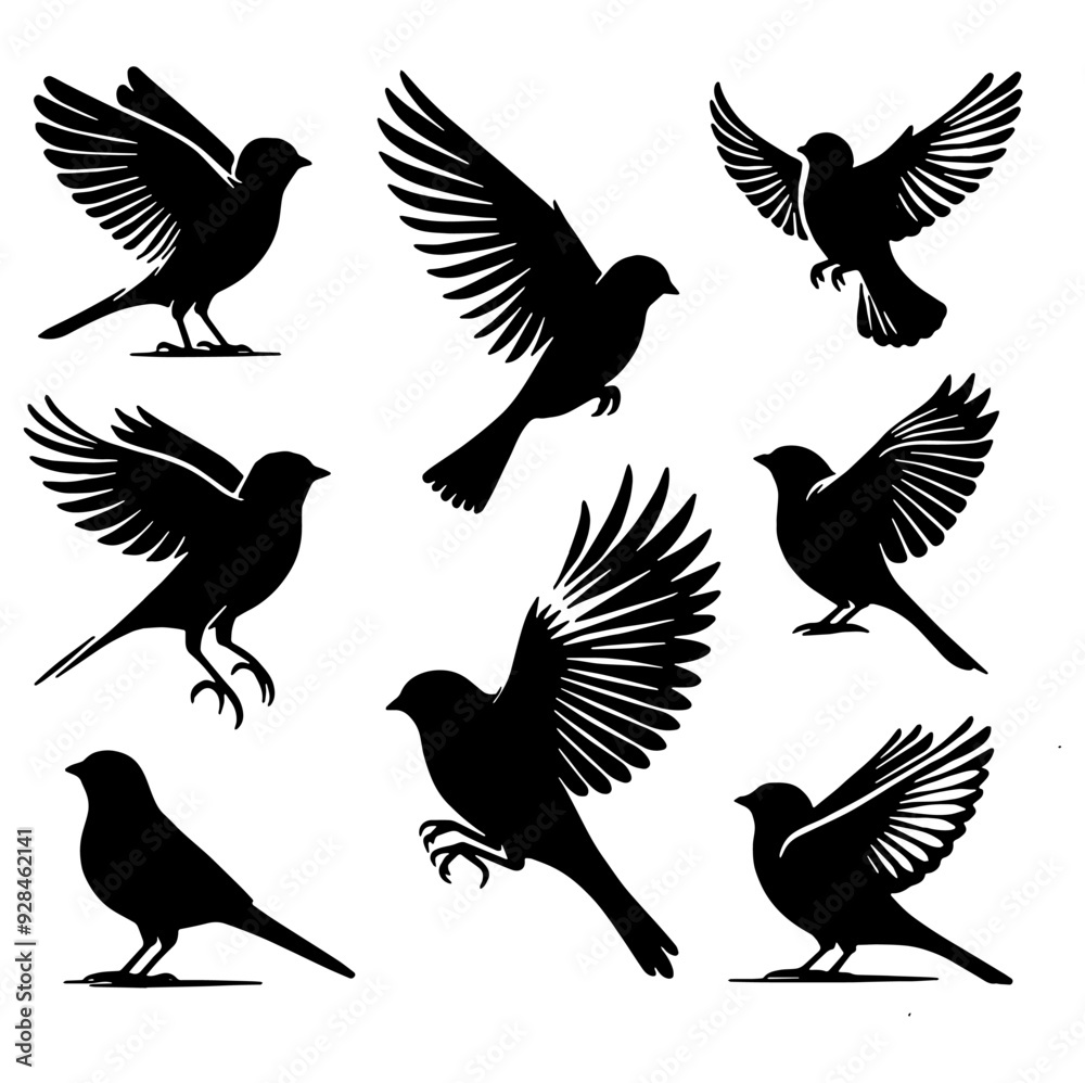 Birds Silhouette Set Featuring Various Poses and Styles | Graceful and Versatile Design | Flat Vector Illustration Birds Silhouette Set Featuring Various Poses and Styles | Graceful and Versatile Design | Flat Vector Illustration