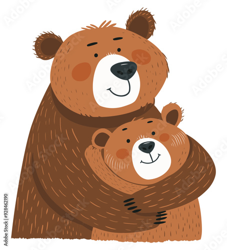 Warm Bear Hugging Baby Bear with a Loving Embrace | Cute and Heartwarming Design | Flat Vector Illustration