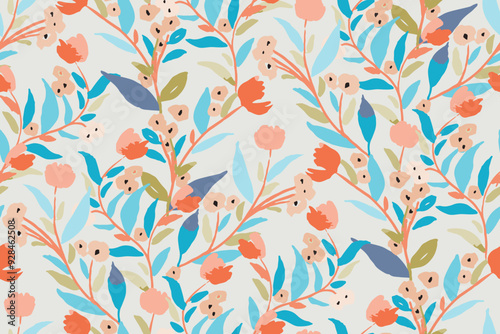 Wallpaper Mural Cute feminine watercolor seamless pattern with wildflowers.hand drawn, not AI Torontodigital.ca