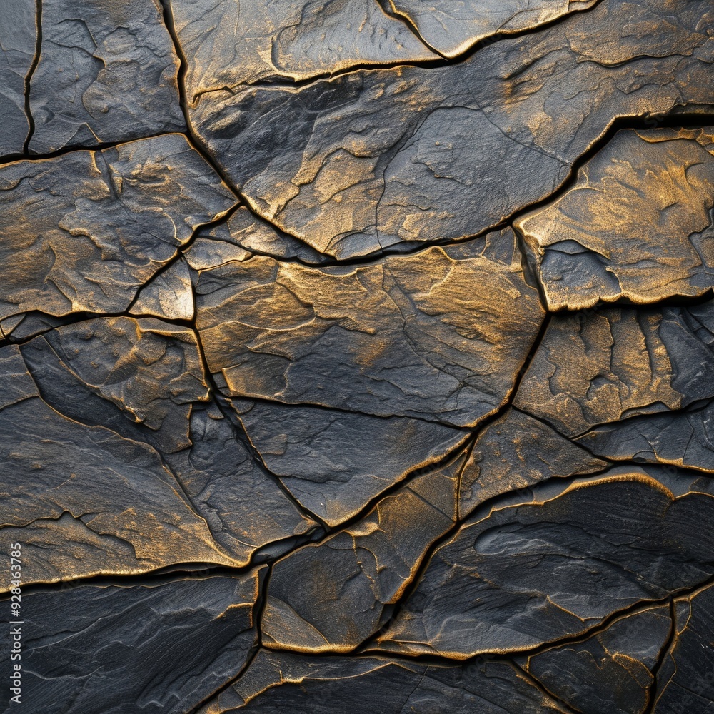 Close-up of textured black stone with golden highlights, creating a striking natural design for backgrounds or artistic projects. Close-up of textured black stone with golden highlights, creating a striking natural design for backgrounds or artistic projects.