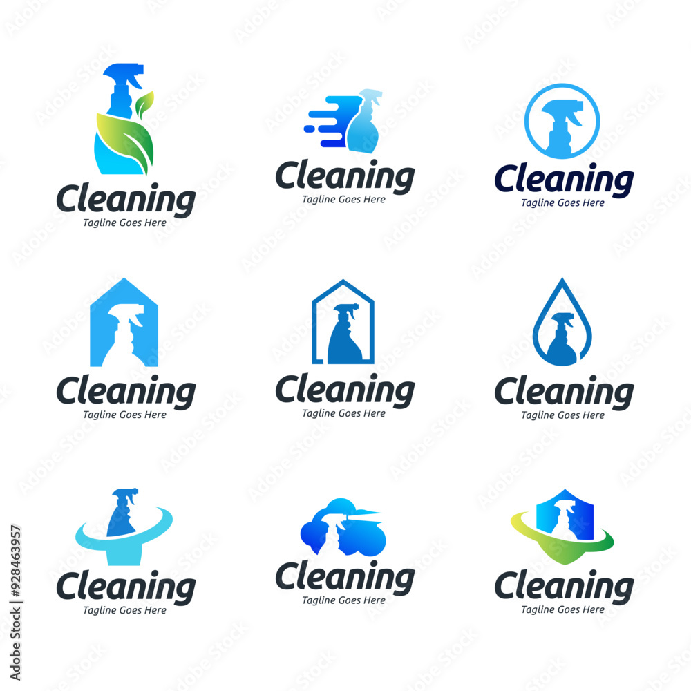 Fototapeta premium Set of Home Cleaning Services Logo Design Vector. Clean spray logo design.