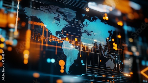 Interactive hologram showing a global map with economic hotspots highlighted, [economic strategy], [identifying strategic global economic opportunities]