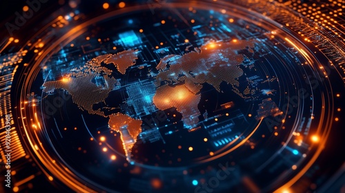 Interactive hologram showing a global map with economic hotspots highlighted, [economic strategy], [identifying strategic global economic opportunities]