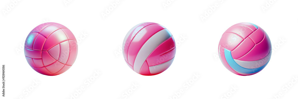 Set of pink Inflatable swimming beach volleyball ball, isolated over on transparent white background Set of pink Inflatable swimming beach volleyball ball, isolated over on transparent white background