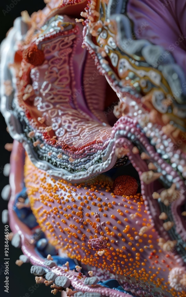 Obraz premium Intricate close-up of colorful textures showcasing organic forms and patterns, perfect for artistic and scientific themes.