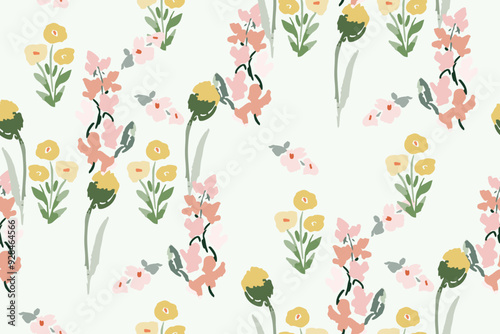Abstract floral seamless pattern. Bright colors, gouache painting.hand drawn, not AI