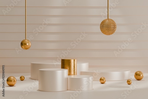 3D style podium of shiny gold coating for luxury beauty, cosmetic product display background. 3d illustration