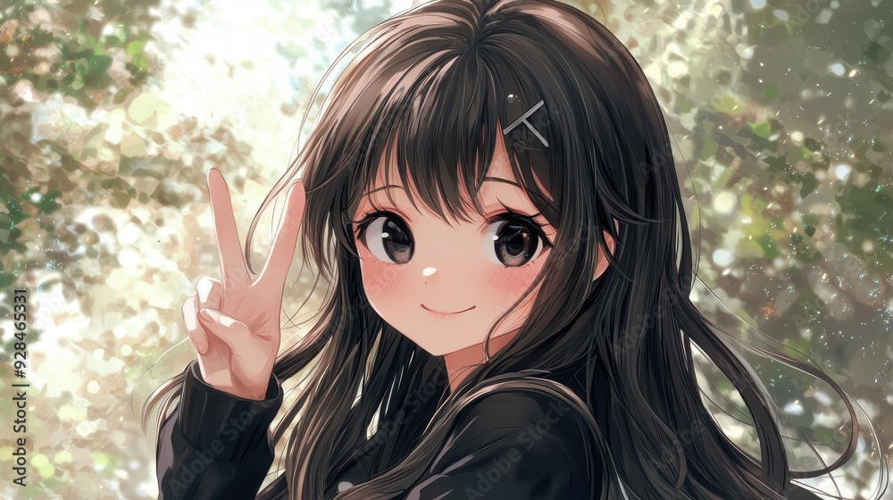 Naklejka premium Cute Anime Girl with Brown Hair and Big Eyes.