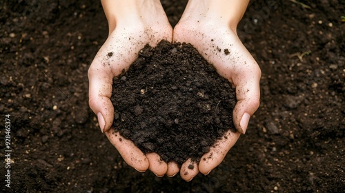 Wallpaper Mural Close-up of hands holding soil on a blurred background, a closeup photo with copy space text "stock". A natural, organic vegetable and flower garden in the sunlight, a concept for environmental protec Torontodigital.ca