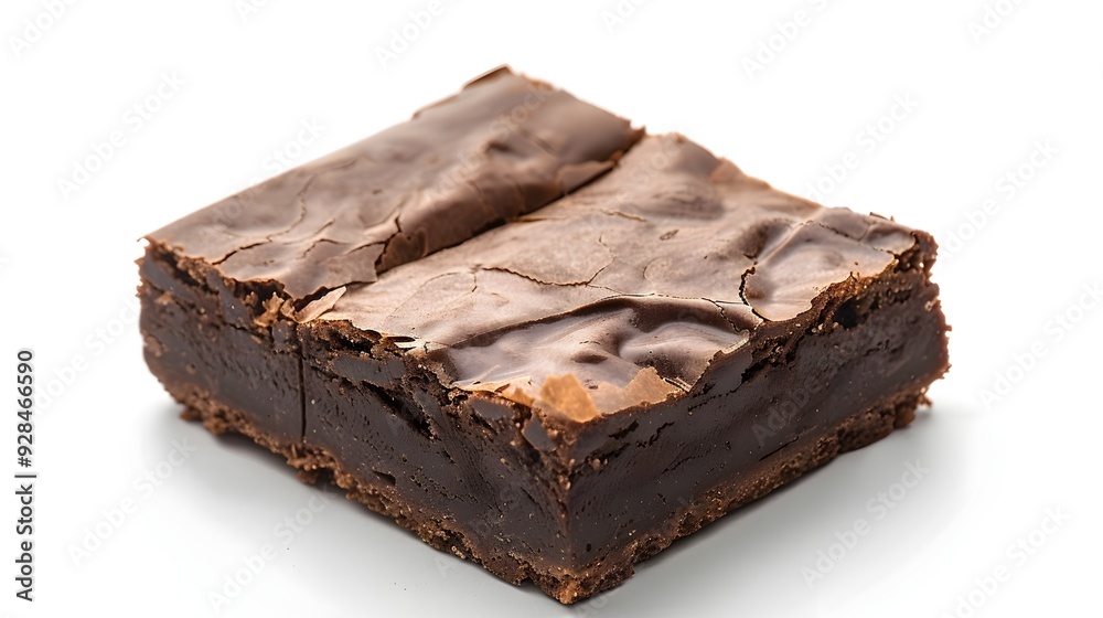Decadent Chocolate Brownie with Glossy Top and Fudgy Center on White Background Decadent Chocolate Brownie with Glossy Top and Fudgy Center on White Background