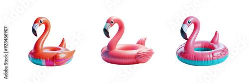 Set of pool flamingo floater, isolated over on transparent white background