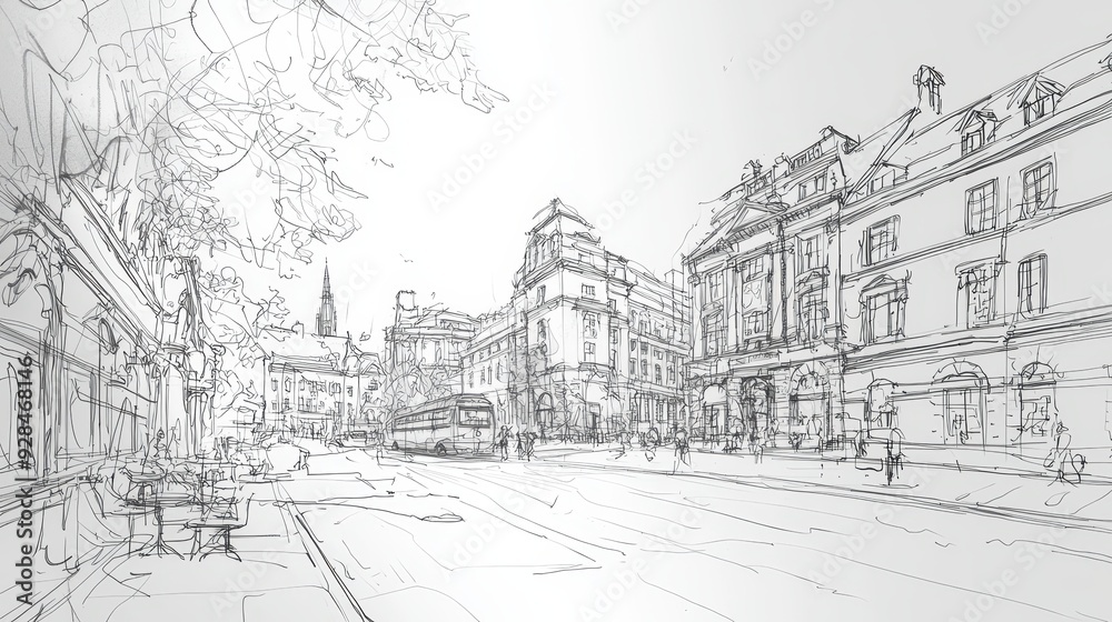 Obraz premium Detailed pencil sketch of a classic architecture landmark with open spaces for historical