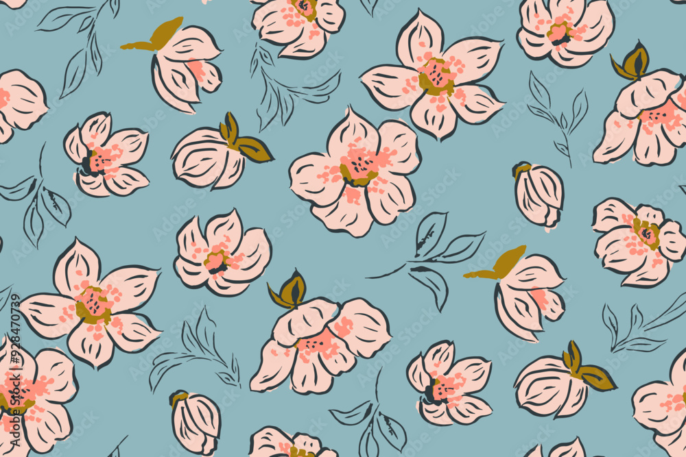Cute hand drawn feminine watercolor seamless pattern with wildflowers. Cute hand drawn feminine watercolor seamless pattern with wildflowers.