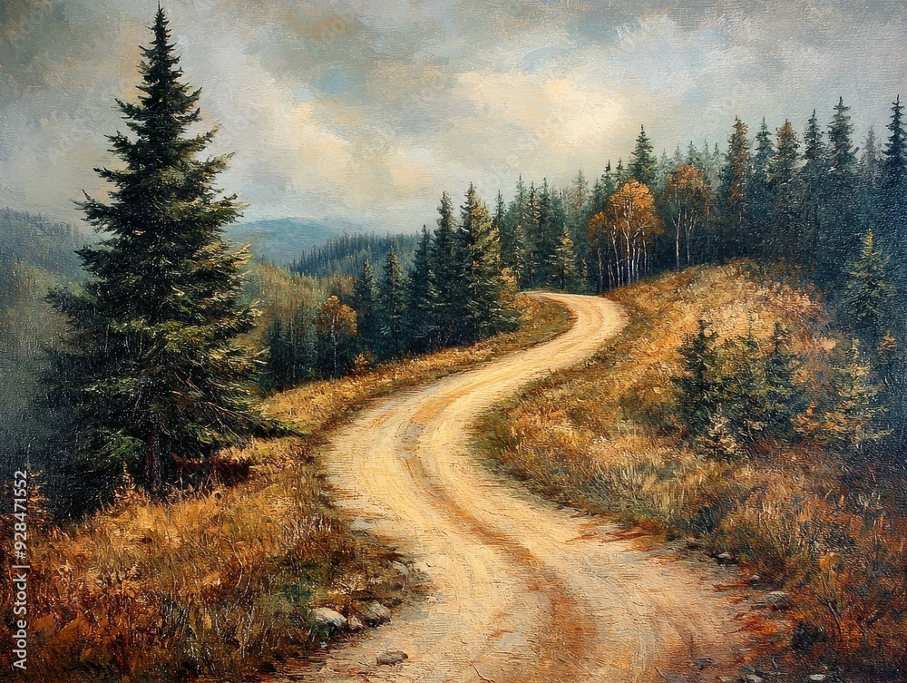Road winding up a pinecovered hill, sense of ascent and journey. Road winding up a pinecovered hill, sense of ascent and journey.