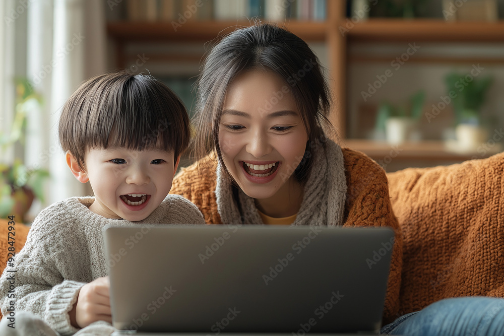 Mother and daughter having fun with laptop at home together, Happy loving family. Mother and daughter having fun with laptop at home together, Happy loving family.