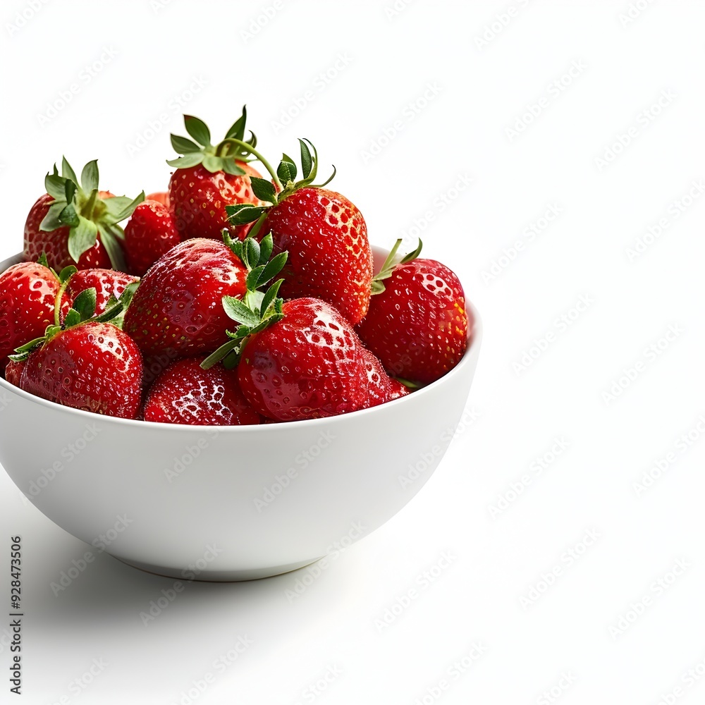 Vibrant Red Fresh Strawberries in a White Bowl on Isolated White Background Vibrant Red Fresh Strawberries in a White Bowl on Isolated White Background