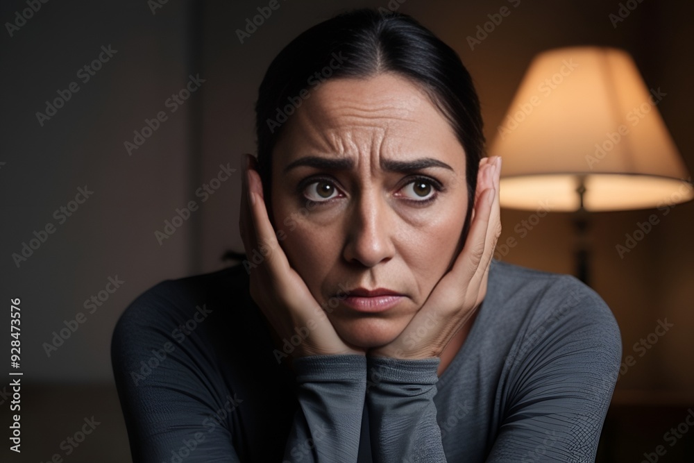 Emotional Portrait of Woman in Anguish: Tears, Sadness, and Isolation in Dimly Lit Room Emotional Portrait of Woman in Anguish: Tears, Sadness, and Isolation in Dimly Lit Room