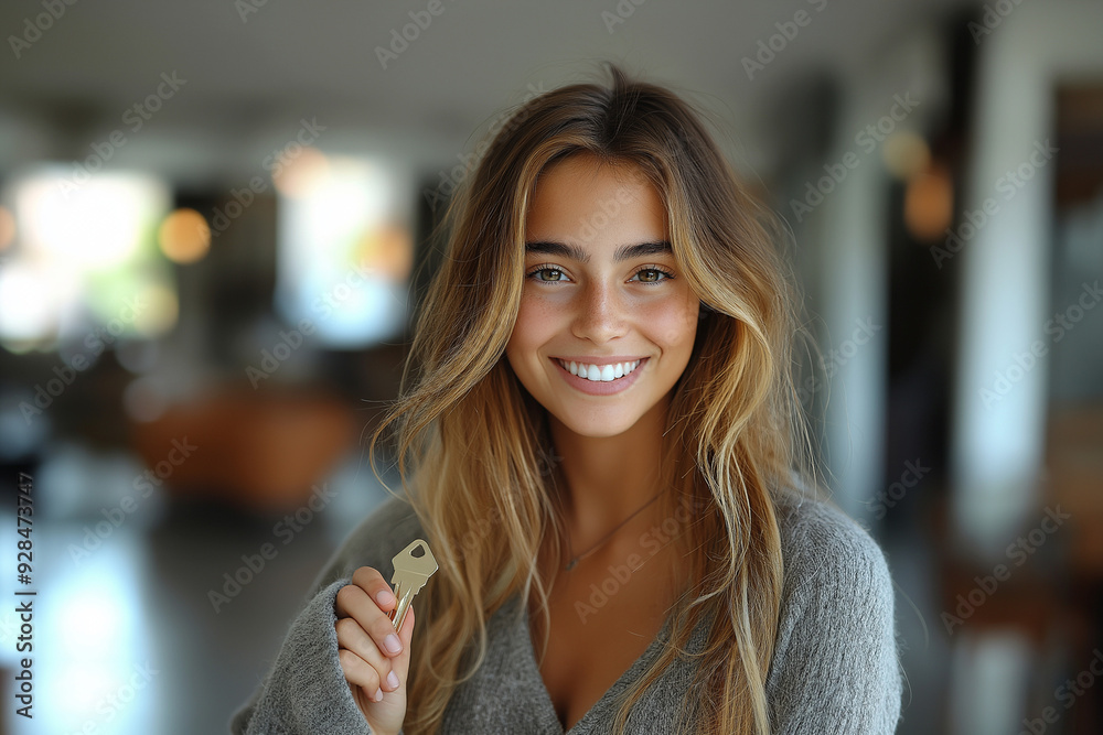 Smiling young female woman portrait in the office, portrait of a young business woman in an office.