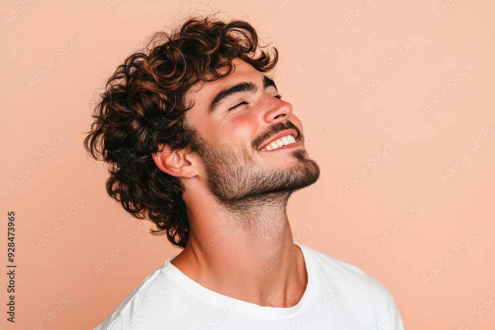 Obraz premium A close up of a man's face with his eyes closed