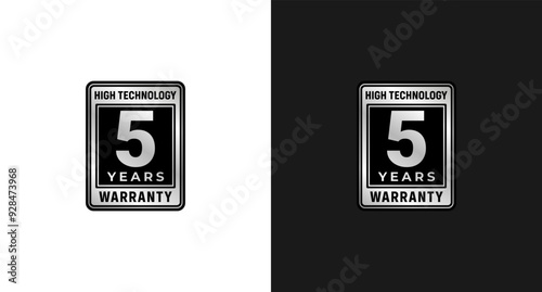 5 years warranty label or 5 years warranty sign vector isolated in flat style. The best 5 years warranty label vector isolated for design element. 5 years warranty logo design element.
