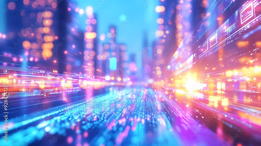 Abstract Cityscape Lights & Data Stream Background Abstract Cityscape Lights & Data Stream Background
