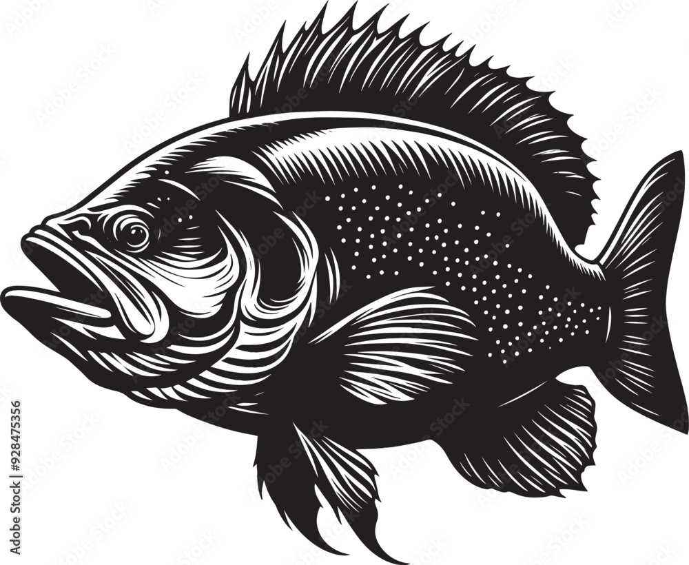 Fototapeta premium Big Fish Silhouette isolated on white background Minimalist fish vector shape