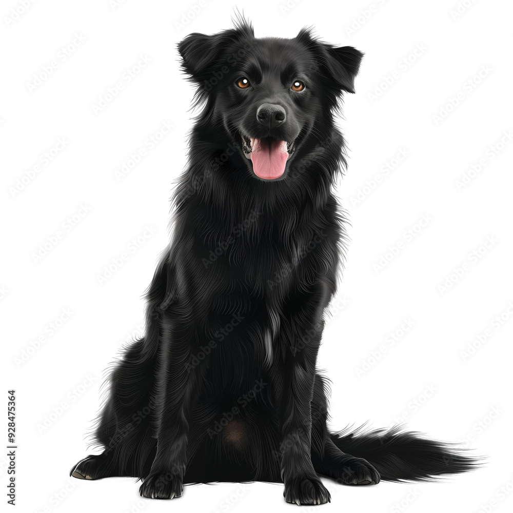 Happy Black Dog Sitting Isolated On Transparent Background Happy Black Dog Sitting Isolated On Transparent Background