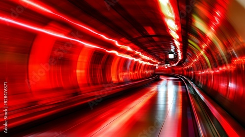  Futuristic red light painting on an abstract background, simulating a time tunnel with a sense of advanced technology and motion.