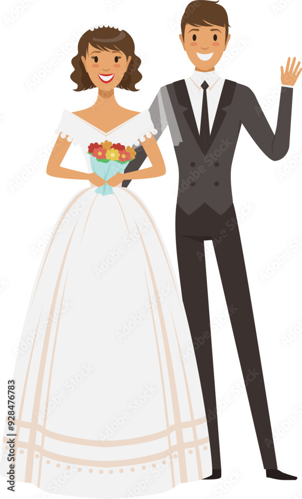 Traditional bride and groom outfits. Happy couple together Traditional bride and groom outfits. Happy couple together