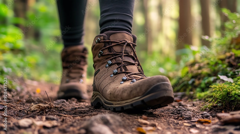 close up of hiker boots on nature close up of hiker boots on nature
