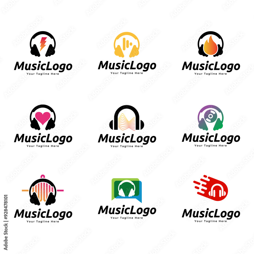 Set of Headphones music audio entertainment logo design template vector. Set of Headphones music audio entertainment logo design template vector.