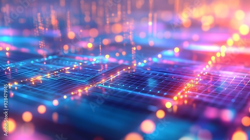 Abstract Digital Grid Neon Lights Technology Background