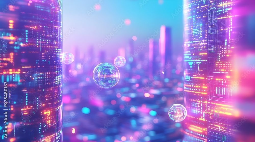 Abstract Futuristic Cityscape with Neon Lights Abstract Futuristic Cityscape with Neon Lights